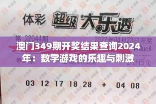澳门349期开奖结果查询2024年:数字游戏的乐趣与刺激